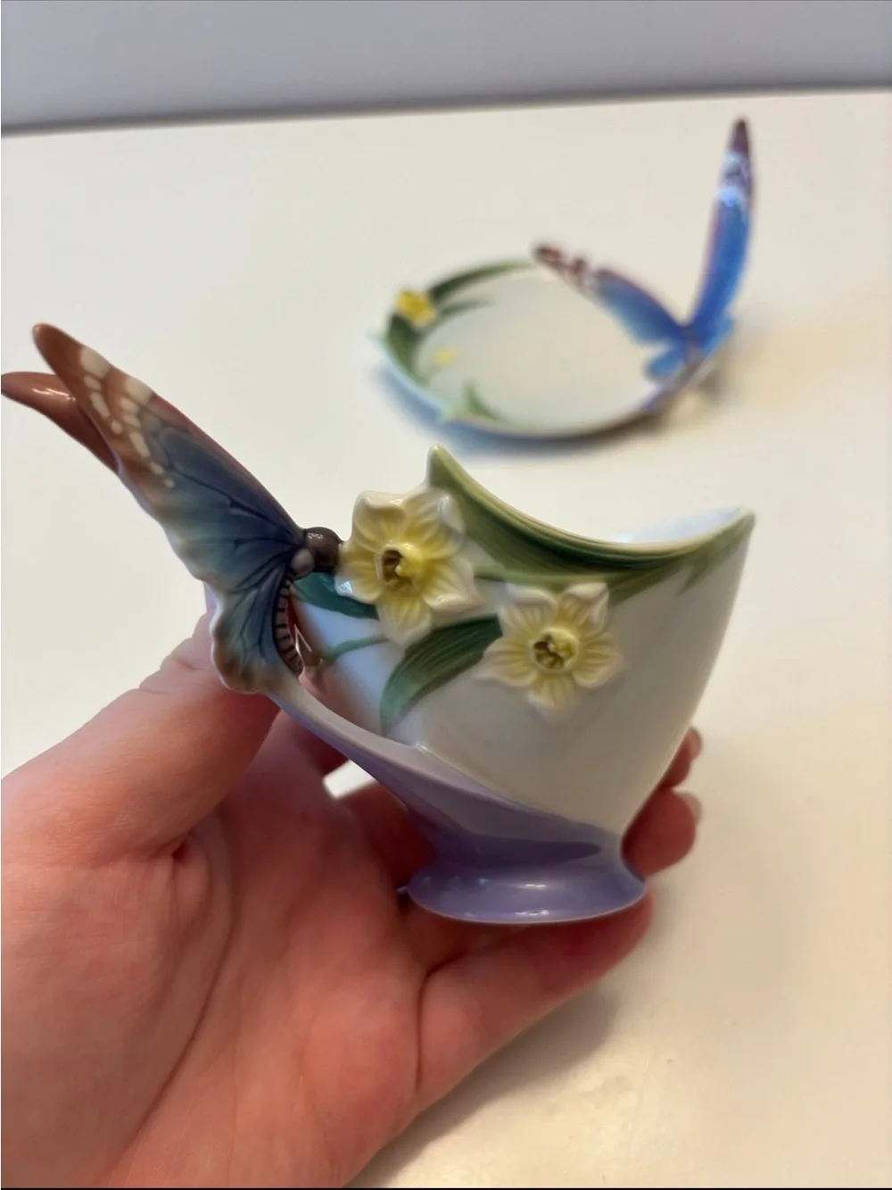 Franz Porcelain Butterfly Papillon Tea Cup and Saucer Set